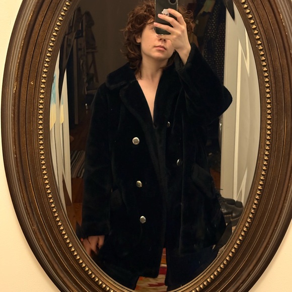 Jackets & Blazers - Oversized Black Faux-Fur Double-Breasted Coat